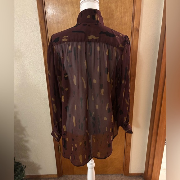 Nine West Burgundy and Tan Patterned Women's Button Down Sheet Shirt - Picture 3 of 9